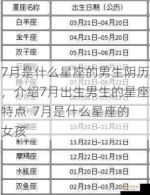 7月是什么星座的男生阴历，介绍7月出生男生的星座特点  7月是什么星座的女孩